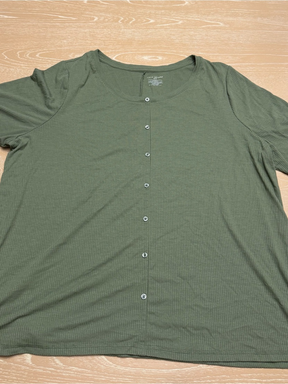 Lane Bryant Olive Ribbed Button-Front Top